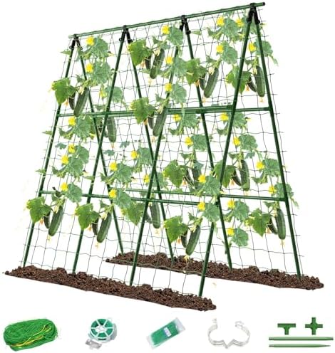 Cucumber Trellis for Raised Bed, A-Shape Arch Metal Garden Trellis for Climbing Plants, Heavy Duty Plant Trellis Outdoor, Easy Assembly Rustproof Trellis for Vines by Unknown