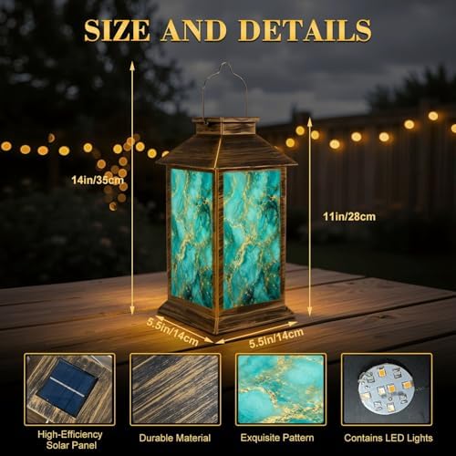 Solar Lantern Outdoor Waterproof Delicate Marble Decorative for Sales Decoration Covers Invitations Garden Decor LED Hanging Solar Lights Tabletop Lamp Gifts for Women Mom Outside Yard Patio Porch - Image 2