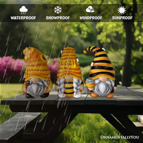OrnamentallyYou Spring & Summer-Themed Garden Statues – Adorable Outdoor Decor for Lawn, Patio & Porch (Buzzy Trio Set of Three Bumble Bee Gnome Figurines, 6" Tiered Tray Home or Garden Decoration) - Image 5