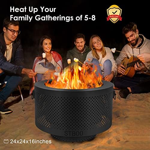 24 Inch Smokeless Fire Pits for Outside with Portable Carrying Storage Bag, Low Smoke Outdoor Fireplace for Bonfire Picnic Backyard on Beach, Black, XL - Image 6