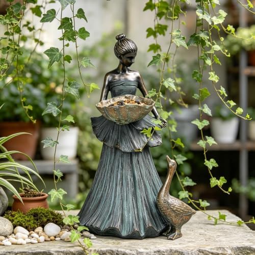 DiliComing Fairy Garden Statue Bird Feeder - 14" Resin Outdoor Decor - Image 2