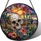 9.84 Inch Sunset Desert Skull Stained Glass Window Hanging Sun Catchers Indoor Window Suncatchers for Windows Hanging Spring Home Garden Decor Panel Gifts for Mom Grandma by Unknown