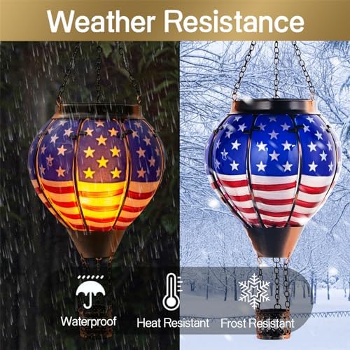 Hot Air Balloon Solar Lantern, American Flag Glass Solar Light Garden Decor - Image 5