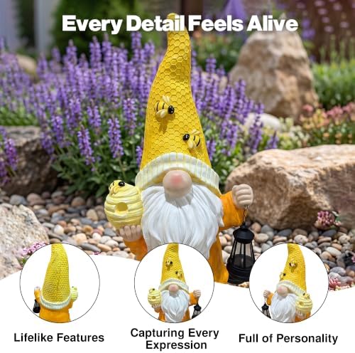 Gnomes Outdoor Garden Statue 22.4'' Tall, Solar Powered with Lantern Light - Image 7