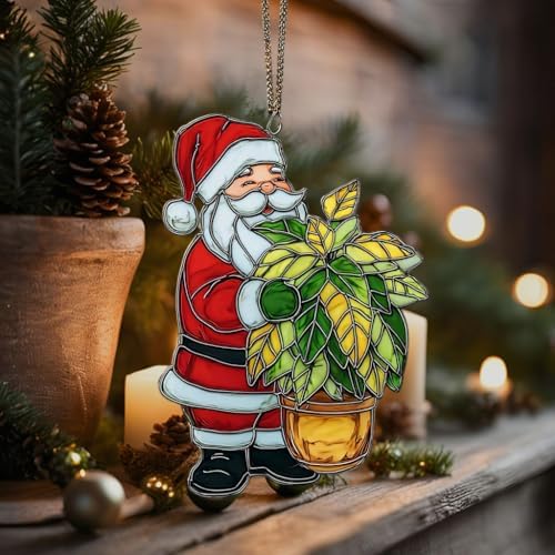 Happy Santa Holding Plant Pot Acrylic Suncatcher - Image 5