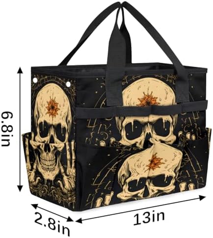 Funny Garden Tool Bag Organizer Heavy Duty Gothic Skull Gardening Tote Bag with 10 Pockets for Women Men Gardening Gifts - Image 4