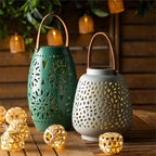 Plow & Hearth Ceramic Speckled Cut Out Solar Lantern - Image 3