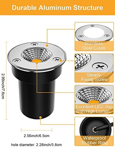 ZUCKEO Low Voltage Landscape Lights 3W LED Well Lights, 12V-24V Landscape Lighting Outdoor In-Ground Light IP67 Waterproof Paver Light for Pathway Deck Step Garden Warm White (2 Pack) - Image 4