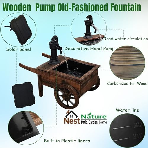 NestNature Solar Water Fountain|Wooden Fountain-Adds Rustic Farmhouse Charm - Image 3
