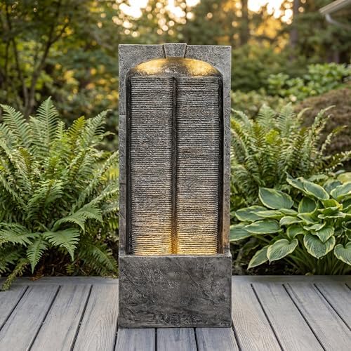 39" Outdoor Water Fountain, Modern LED Water Wall Fountain Resin - Image 4