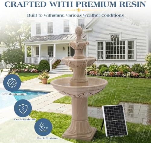 Outdoor Solar Water Fountain,3-Tier Italian Garden Waterfall Fountain - Image 5