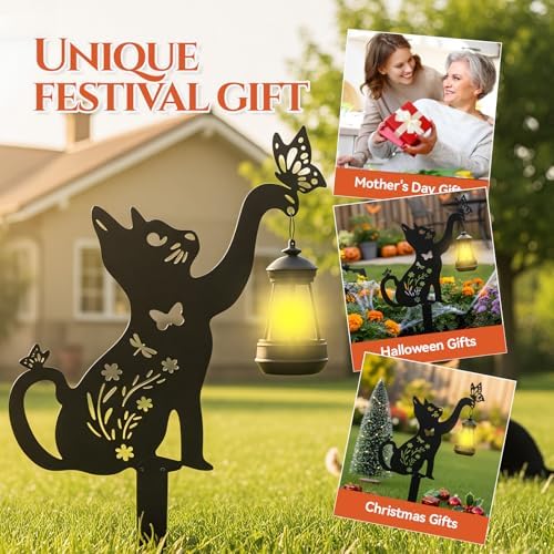 2 Pack Black Cat Solar Lights Outdoor Garden - Solar Lights Outdoor Garden Decor Stake with Butterfly Decorative Metal Housewarming Ornament for Yard Lawn Patio – Unique Gift Ideas for Mom - Image 6