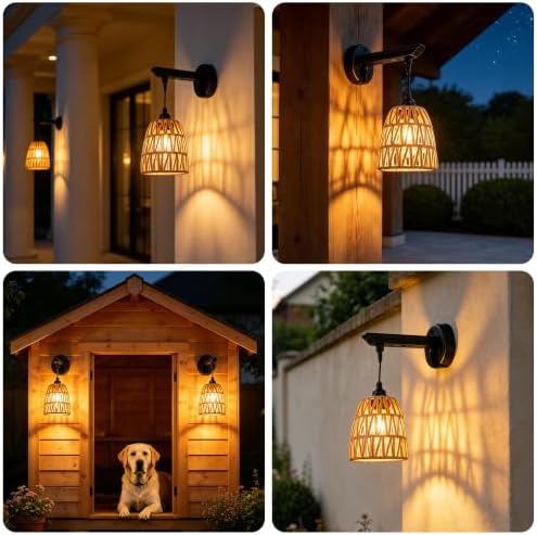 Solar Sconce Lights Outdoor, 2 Pack 6in H Boho Rattan Wall Lantern with USB Charging, IP65 Solar Outdoor Wall Lights, 3 Mode Motion Sensor, Hanging Porch Light for Garage Patio House Gazebos Garden - Image 5
