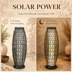 Solar Yard Outdoor Solar Floor Lamp Wicker Boho Lantern, Waterproof Outdoor Lamps for Patio Deck Yard, Oslo Silver Black - Image 2