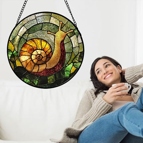 Stained Glass Window Hanging Snails Suncatcher Gifts for Women 9.8" - Image 3