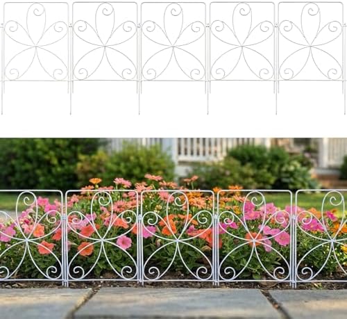 ShopLaLa Garden Fence (20 Panels) 12.5in(L) x 16.5in(H) Animal Barrier Fencing for Dogs, Rustproof White Metal Wire Fencing, Decorative Floral Flower Bed Edging Landscape Lawn Yard Patio Outdoor Decor by ShopLaLa