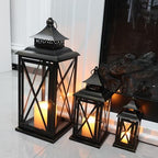 3PCS (20’’&13’’&9’’) Lanterns Decorative Indoor & Outdoor, Vintage Metal Frame Candle Holders for Front Porch, Patio, Pathway, Balcony, Garden, Yard Decor, Halloween Christmas Decorations - Image 2