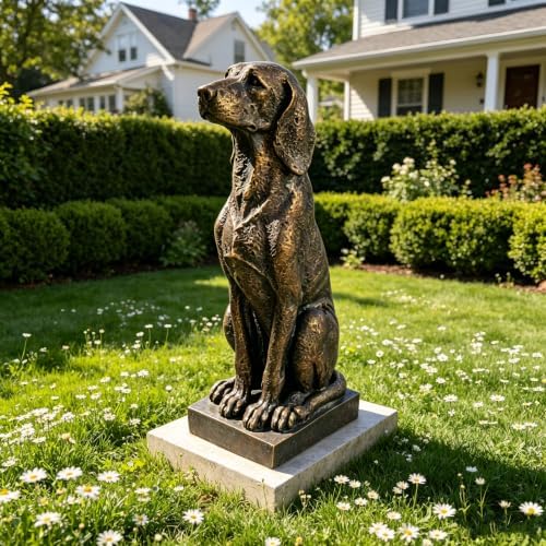 29" Resin Sitting Hound Dog Statue Hunting Sculpture Vintage Bronze by Unknown