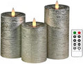 Shiny Metallic Silver Flameless Pillar Candles, Patented 3D Realistic Moving Flickering Flame with Remote Timer, Battery Operated 400hrs for Wedding, Holiday, Party, Decor, Gift(Set of 3) by CozierGlow