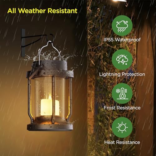 Solar Lantern Outdoor & Indoor Use – Hanging Solar Lights with Realistic Flickering Flameless Candle, Weatherproof for Gardens, Patios, Trees, and Lawns (Black, 4 Pack) - Image 3