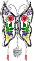 KY&BOSAM Butterfly Suncatcher Precious Daughter Stained Glass Sun Catchers Hangings for Windows Wind Chime Ornament with Real Flower Wings and Metal Charm Birthday Gifts for Mother`s Day Valentine's by KYBOSAM