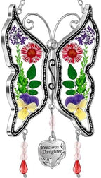 KY&BOSAM Butterfly Suncatcher Precious Daughter Stained Glass Sun Catchers Hangings for Windows Wind Chime Ornament with Real Flower Wings and Metal Charm Birthday Gifts for Mother`s Day Valentine's by KYBOSAM