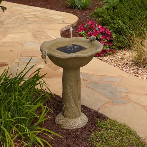 Smart Solar Acadia IntelliSolar® Outdoor Solar-Powered Birdbath Fountain with Remote, Bubbler, and Spray, Nature-Inspired Pedestal Solar Birdbath Fountain, Olive Green - Image 6