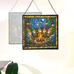 Campfire Story Gnome Stained Glass Suncatcher – Square Hanging Window Panel for Home or Greenhouse – Whimsical Glass Art Gift for Garden Lovers, Christmas, Halloween, Father Days VgBFDy - Image 4