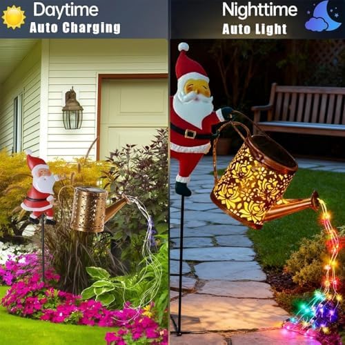 Christmas Solar Kettle Lights Garden Lawn Decorative Lights, Christmas Solar Kettle Lights, Outdoor Waterproof Hanging Metal Watering Can with LED Light for Gardens Lawn Patio (Mix) - Image 4