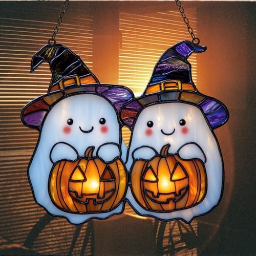 Cute Witch Ghost and Pumpkin Acrylic Suncatcher - Image 7