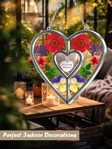 KY&BOSAM Memory Gifts Heart Suncatchers Pressed Flowers Stained Glass - Image 6