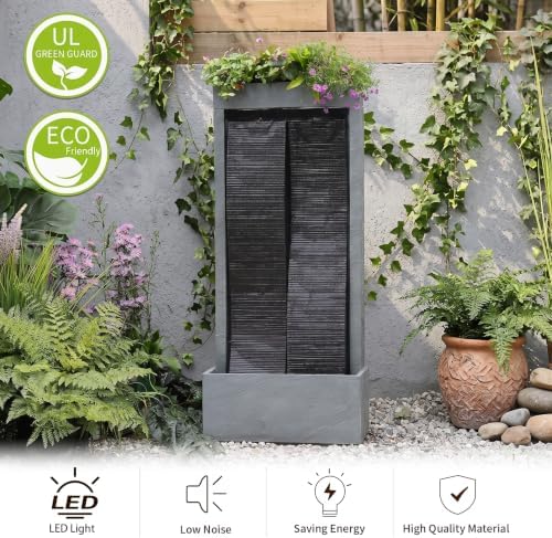 Sunlinua 59H Modern Outdoor Water Fountain with LED Light Garden Cascading Waterfall Feature for Indoor or Outdoor Large Water Fountain for Relaxing Garden Patio Backyard Deck Porch or Home Décor - Image 4