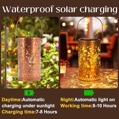 DIBIEECN Birthday Gifts for Women Mom Grandma Wife, Solar Lanterns Outdoor Waterproof, Metal Hanging Lights Garden Decor, LED Decorative Lantern for Patio Porch Backyard, Fairy, 1 Pack - Image 3