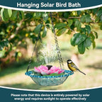 Hanging Bird Bath with Solar Fountain, Multi Functional Lotus Bird Bath Bubbler Birdbath Water Fountain Pump for Hummingbird Feeder Drinking - Image 2