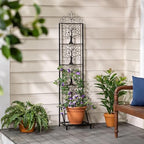 Evergreen Garden Tree of Life Metal Lattice Trellis with Plant Stand, Iron Trellis Lattice for Climbing Plants, Floor Plant Stand Indoor and Outdoor for Patio, Porch, Garden - Image 2