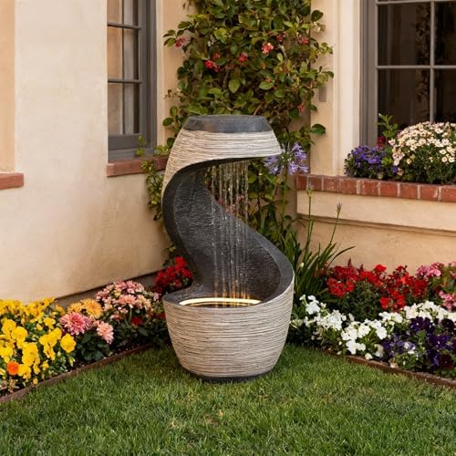 Sunlinua 37" Large S-Shaped Outdoor Water Fountain with Flat Top - Image 4