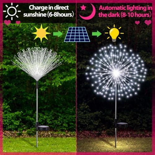 Tujoe 4 Pack Halloween Outdoor Decoration Solar Firework Lights, White - Image 3