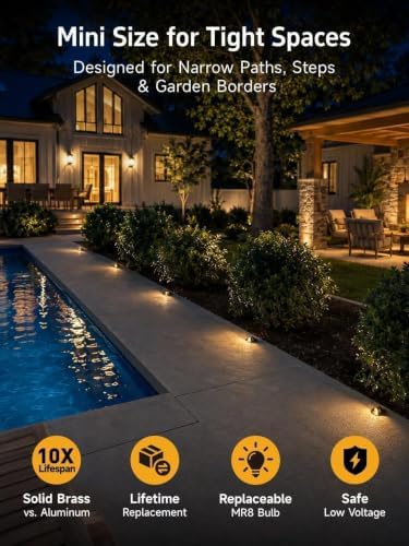 Gardenreet Mini Brass Low Voltage Well Light, 12V Beacon-Top, IP65, 12Pk - Image 2