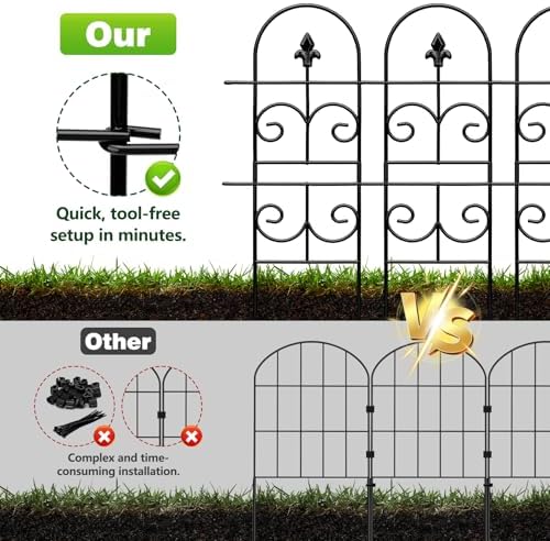 32in(H) x 10ft (L) Tall Decorative Metal Garden Fence Panels - 9 Pack Rustproof No Dig Fence Animal Barrier for Dogs, Outdoor Yard Fencing for Patio Flower Bed Garden & Landscape Border - Image 2