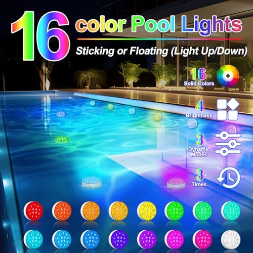 Pool Lights for Above Ground Inground Pool, Underwater Rechargeable Submersible LED Lights with Remote, IP68 Waterproof, Pool Light for Hot Tub, Shower, Vase, Fountain, Aquarium, Bath, Party, 4 Pack - Image 2
