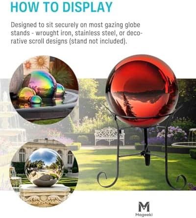 12 Inch Stainless Steel Gazing Ball, Red Mirror Sphere for Garden Décor - Image 5