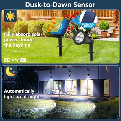 T-SUNUS Solar Spotlights 2 Pack White 6000K IP65 Waterproof Separated Panel - Image 2