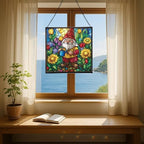 Spring Garden Gnome Stained Glass Suncatcher – Square Hanging Window Panel for Home or Greenhouse – Whimsical Glass Art Gift for Garden Lovers, Christmas, Halloween, Father Days lee1cz - Image 6