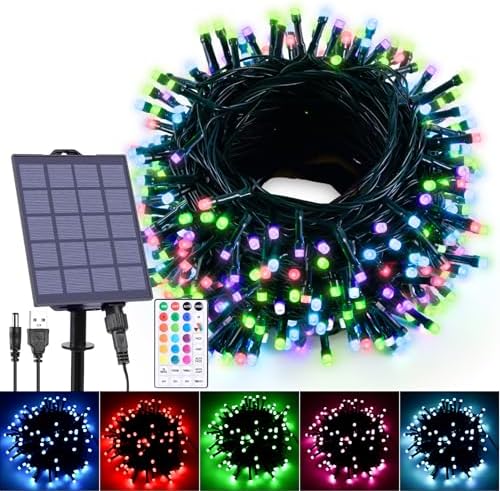 59Ft Solar String Lights Outdoor Waterproof Color Changing with Remote by Hozplex