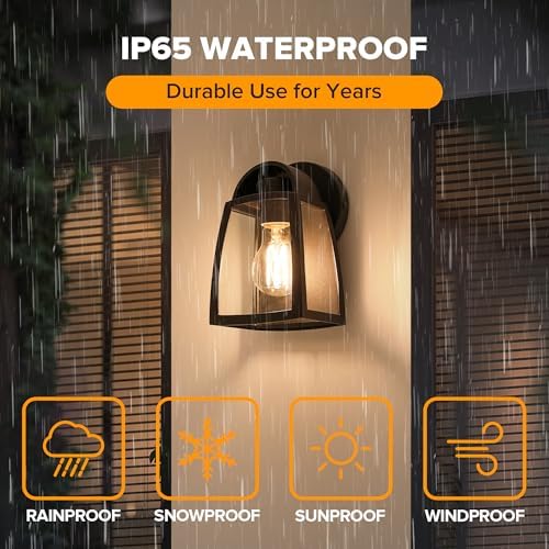 LUTEC Outdoor Wall Light Fixtures, Exterior Waterproof Wall Lantern with Clear Glass Shade, Aluminum Modern Matte Black Porch Sconce Outdoor Lighting for Garage Entryway Yard - Image 4