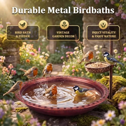 Bird Bath Bowl, Metal Rolled Edge Cutout Bird Bath for Outdoor - Image 6