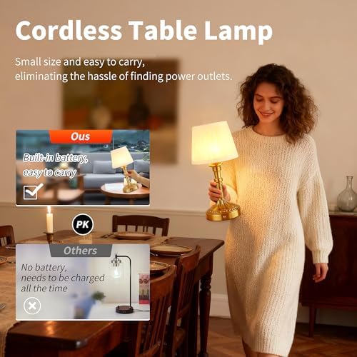 Mr.White Rechargeable Cordless Table Lamp with Fabric Shade, 5200mAh Battery Operated LED Table Light, for Restaurant Kitchen Patio Dinner Dining (Bronze) - Image 3
