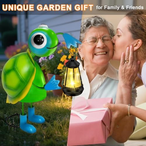Solar Garden Lights 13.78in Metal Turtle Statue with Solar Lantern Lights - Image 6