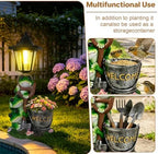 Frog Garden Statue Home Outdoor Decor with Solar Lantern and Flowerpot Solar Frogs Sculptures Waterproof Garden Outside Figurine Ornament, Women Gardening Housewarming Gift for Yard Pond - Image 3
