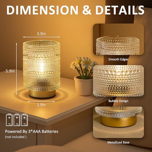 2 Pack Battery Operated Lamp with Timer,Small Decorative Table Lamps,Clear - Image 5